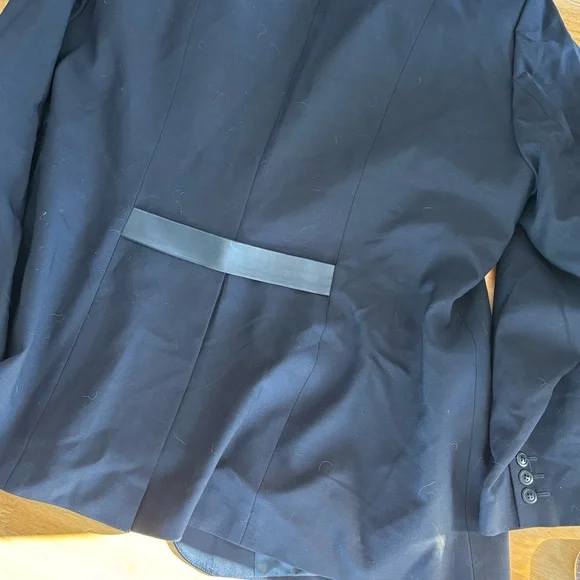 Oscar by Oscar De La Renta navy blue wool and leather trim pant suit 18W read - Picture 3 of 14